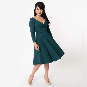 Collectif 1950s Style Dark Teal Nicky Doll Swing Dress